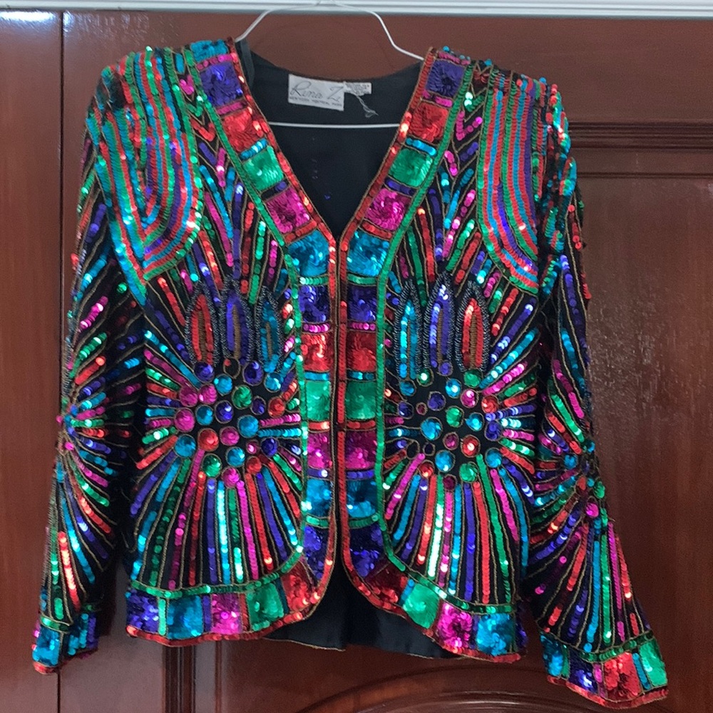 Beaded lined evening jacket. Medium. 100% Silk lining.